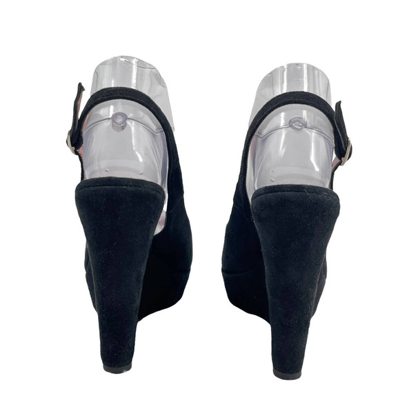 Vintage Davos Gomma Platform Wedge Heels Slingback Peep Toe Black Suede NEW 7.5 - Picture 5 of 11